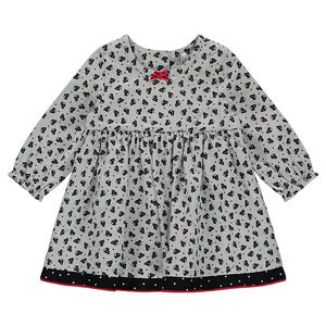 Robe manches longues imprimée chats all-over avec noeud en velours 