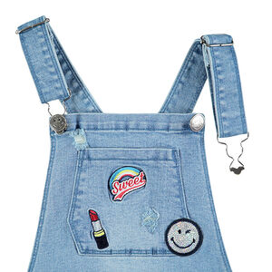 Junior - Salopette en jeans effet used avec badges Smiley 