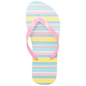 Tongs à rayures multicolores et bride rose 