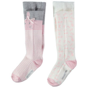 Lot de 2 collants épais à rayures et motifs fantaisie en jacquard 