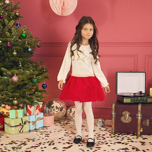 Robe de fête manches longues effet 2 en 1 bi-matière fille 