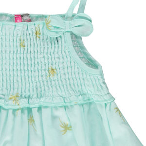 Robe à fines bretelles volantée avec palmiers dorés all-over 