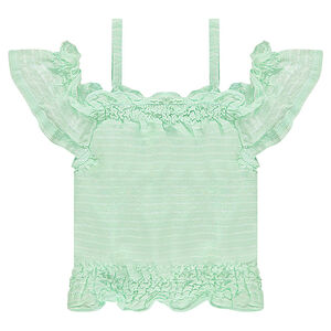 Top court smocké avec rayures iridescentes  