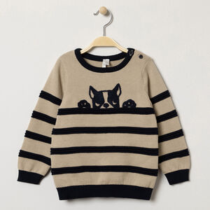 Pull en tricot à rayures et bouledogue 
