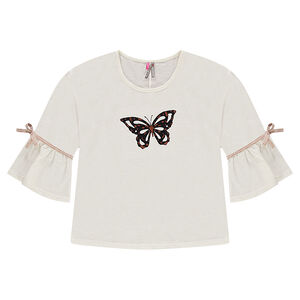 Junior - Tee-shirt à manches volantées et papillon en sequins 