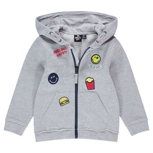 Gilet à capuche en molleton avec badges junk food et Smiley 