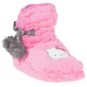 Chaussons bottines fausse fourrure avec patch Hello Kitty et pompons 