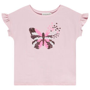 T-shirt manches courtes motif papillon en sequins fille 