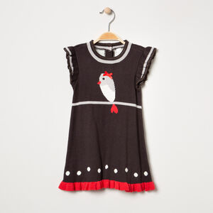 Robe en tricot avec oiseau et pois en jacquard 