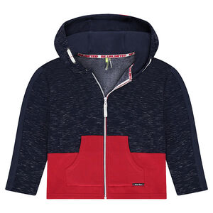 Junior - Gilet en molleton bicolore avec biais fantaisie et capuche printée 