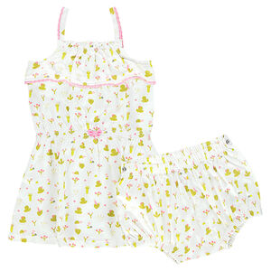 Ensemble avec robe volantée et bloomer imprimés 