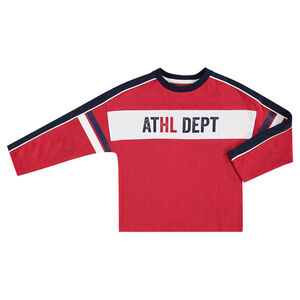 Junior - Tee-shirt manches longues forme boite avec bandes contrastées 