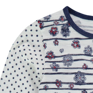 Tee-shirt manches longues en jersey slub avec mix and match d'imprimés 