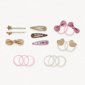 Lot de 10 élastiques et 6 barrettes fantaisie fille 