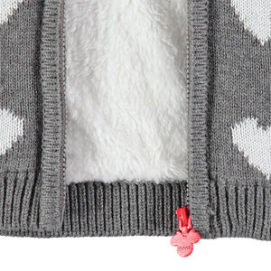 Veste en tricot à coeurs en jacquard et doublure en sherpa 