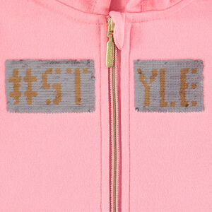 Gilet à capuche en molleton avec message en sequins magiques 