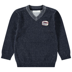 Pull en tricot chiné avec badge sur la poitrine 