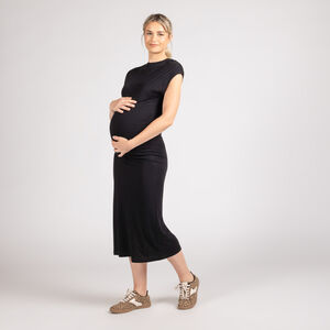 Robe longue de grossesse sans manches et moulante unie 