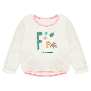 Sweat en fausse fourrure avec motifs brodés et sequins 