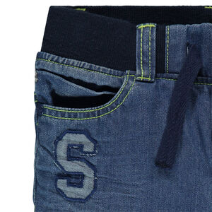 Jeans droit effet used à poches et taille élastiquée 