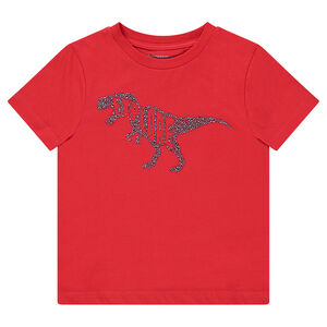 Tee-shirt manches courtes rouge avec dinosaure printé 