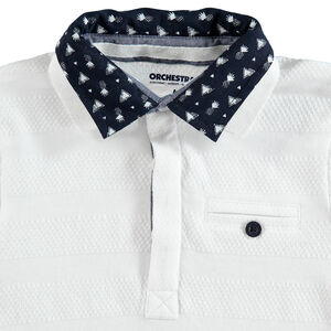 Polo manches courtes en piqué de coton avec col imprimé 