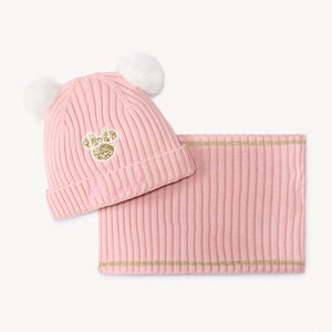 Ensemble bonnet à pompons + Snood en tricot Minnie Disney fille 