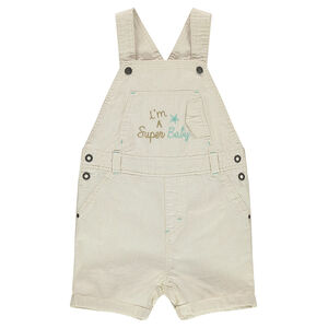 Salopette short en coton fantaisie avec inscription brodée devant 