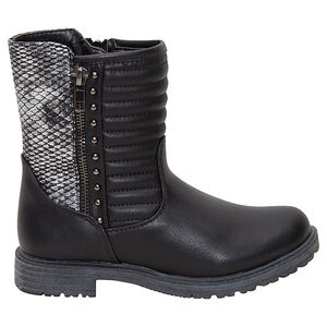 Bottines noires effet matelassé avec rivets et empiècement serpent 