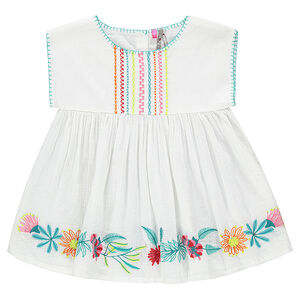 Tunique évasée brodée en crépon de coton 