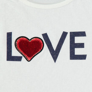 T-shirt manches longues uni avec message printé et coeur en velours 