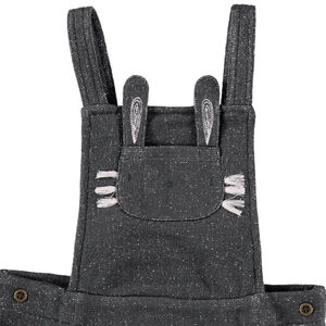 Robe salopette en maille mélangée de fil argenté et poche forme lapin 