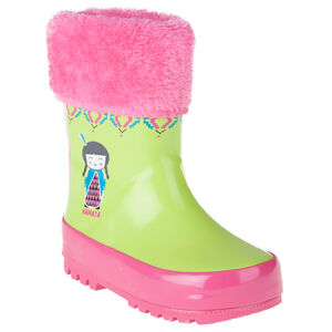Bottes de pluie avec col fausse fourrure et print petite Indienne 