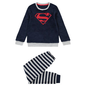 Pyjama en polaire avec logo Superman brodé et bas velours rayé 
