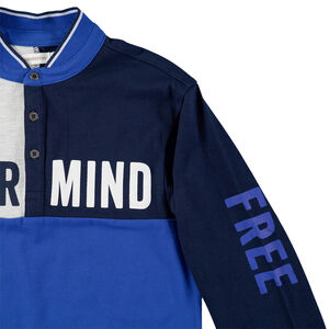 Junior - Polo manches longues tricolore avec inscriptions printées 