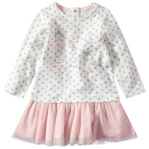 Robe manches longues effet 2 en 1 à pois et tulle doublé 