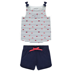 Pyjama en jersey avec rayures contrastées et short uni 