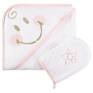 Set de bain avec cape et gant de toilette Smiley Girl 