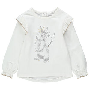 T-shirt manches longues volanté à lapin ailé printé 