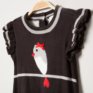Robe en tricot avec oiseau et pois en jacquard 