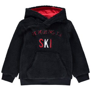 Sweat en sherpa à capuche à poche et inscription printée 