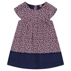 Robe manches courtes à pois et fleurs esprit liberty 