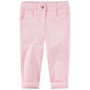 Pantalon slim en coton surteint effet crinkle avec coeurs brodés à la taille 