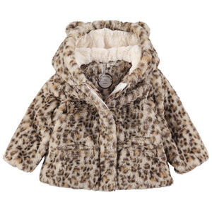 Manteau en fausse fourrure léopard avec oreilles sur la capuche 