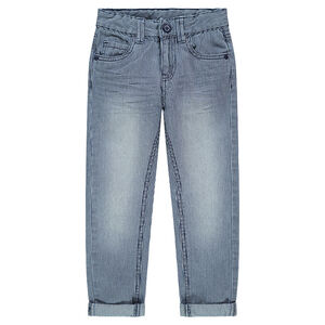 Pantalon en coton à fines rayures et requin en relief 