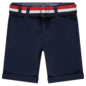 Junior - Bermuda en twill uni avec ceinture tricolore amovible 