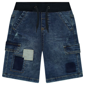 Bermuda en molleton effet used avec poches et patchs 