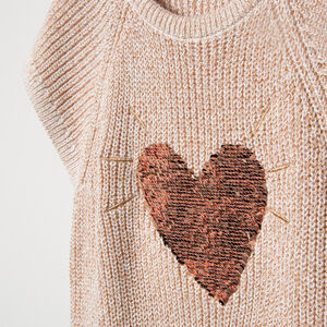 Robe manches courtes en tricot avec coeur en sequins magiques 