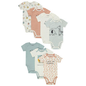 Lot de 7 bodies manches courtes motifs safari pour bébé garçon 