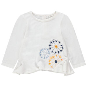 Pull en tricot à fleurs brodées et découpes biseautées 
